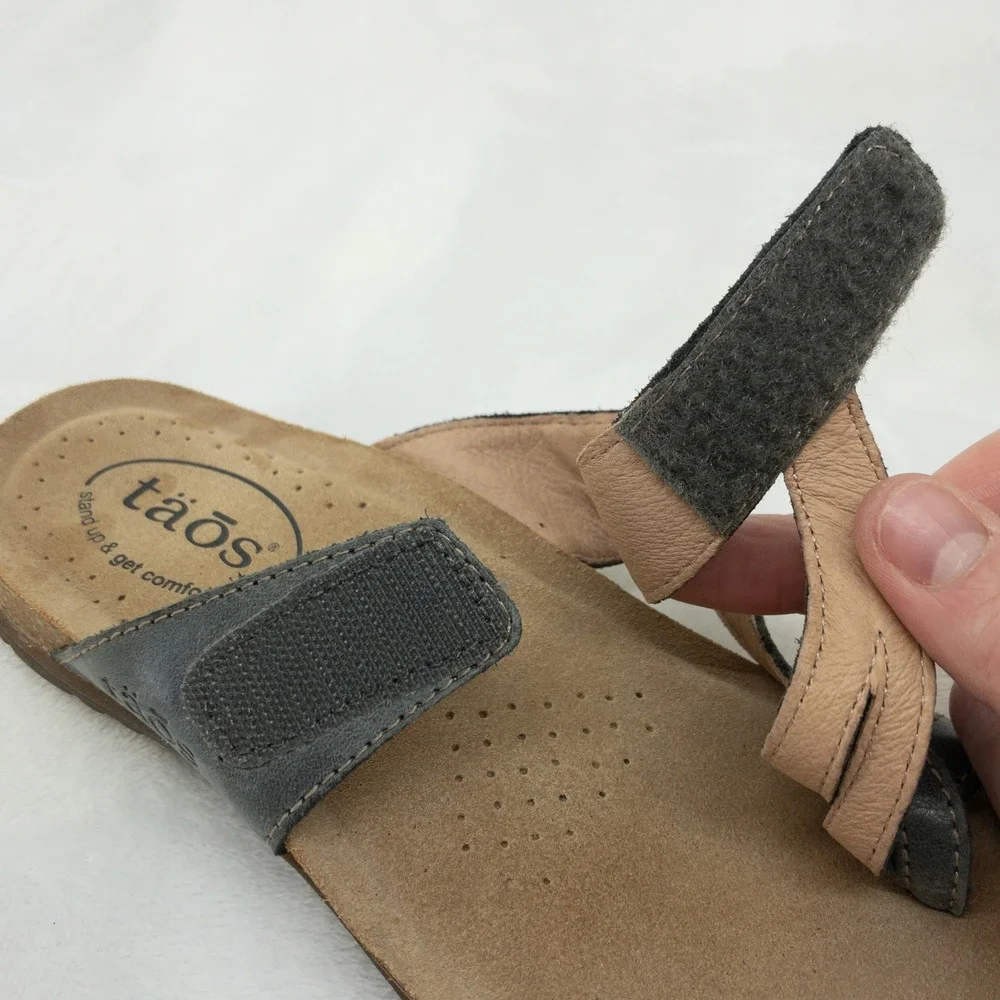 Taos Perfect Sandals Womens 7 Gray Leather Strappy Adjustable Comfort Thong